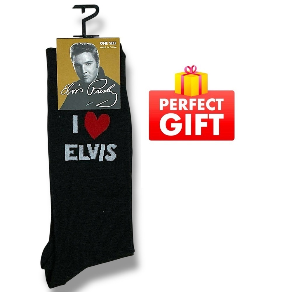 Elvis Presley Men’s Socks Novelty Mid Calf Red Heart Black Unisex One Size NEW - Picture 15 of 15